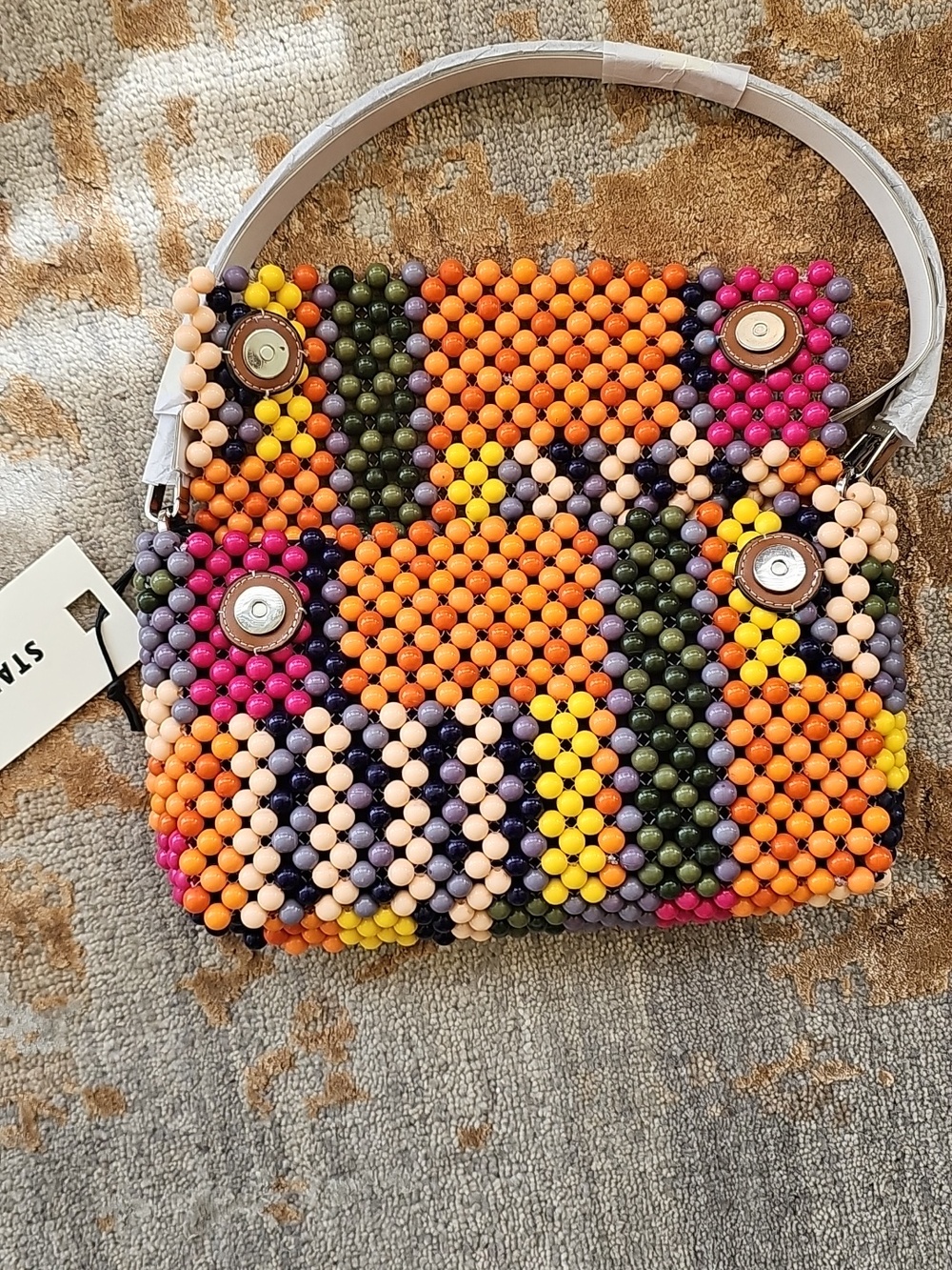 STAUD Multicolor Beaded Shoulder Bag — Pink, Orange, Yellow, Blue, Green, Cream. - Picture 15 of 16